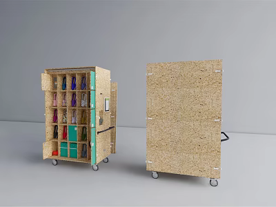 Modern Cork Shoe Cabinet With Wheels And Colorful Shoes Storage 3d model
