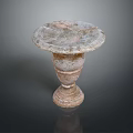 Decorative Stone Pedestal With Round Top And Tiered Rustic Base Design