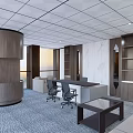 Modern Public Office Space Design With White Desks And Wooden Partitions
