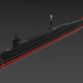 Two Black and Red Military Submarines Model with Sleek Design Displayed Side by Side