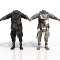 Futuristic Armor Suits In Dark And Light Gray With Detailed Design And Standing Poses