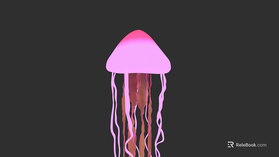 Vibrant Pink Jellyfish with Long Curly Tentacles on Black Background 3d model 