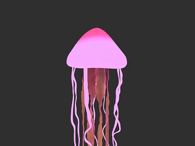 Vibrant Pink Jellyfish with Long Curly Tentacles on Black Background 3d model