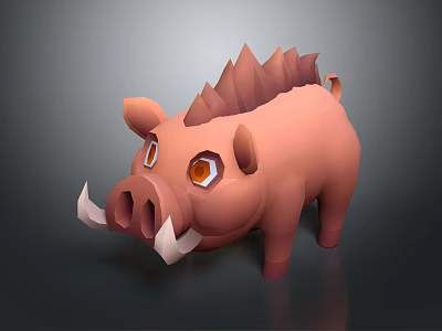Cartoon Boar Character 3D Model With Spiked Mane Orange Eyes And White Tusks 3d model