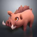 Cartoon Boar Character 3D Model With Spiked Mane Orange Eyes And White Tusks