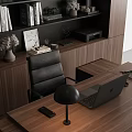 Modern Office Interior With Wooden Bookshelf Desk Laptop Vase Books And File Cabinet