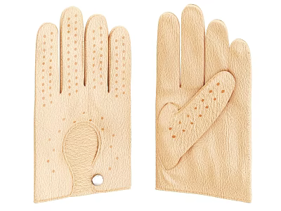 Beige Leather Gloves With Perforated Design And Palm Reinforcement Loop 3d model