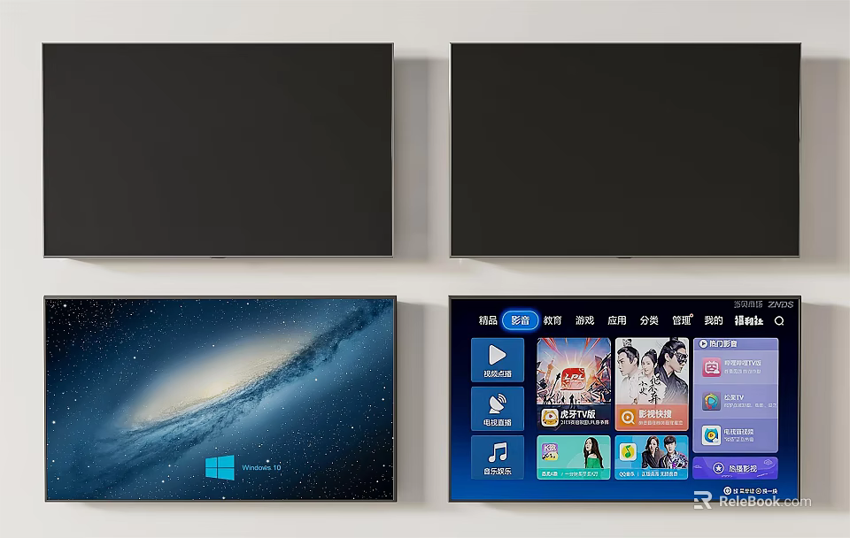 Modern Smart TV Screens Showing Starry Sky And App Interface For Home Use 3d model 