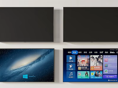 Modern Smart TV Screens Showing Starry Sky And App Interface For Home Use 3d model