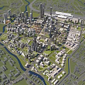 Aerial City Planning View Featuring High Rise Buildings River And Green Spaces