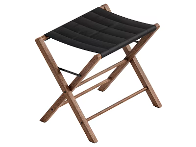 Modern Wooden Stool With Black Leather Seat And Cross Leg Design 3d model