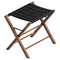 Modern Wooden Stool With Black Leather Seat And Cross Leg Design