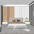 Modern Bedroom Interior Design With Large Bed Bedside Tables And Floor To Ceiling Windows 3d model