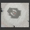 Red Car Parked on Snowy Ground with Small Figures in Winter Scene