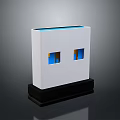White Square Electronic Device With Two Windows Blue Yellow Elements And Black Base 3d model