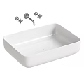 Modern White Square Minimalist Bathroom Washbasin With Wall Mounted Faucets Design