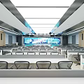 Modern Service Hall Interior With Rows Of Seats Service Counters And Digital Display Screens