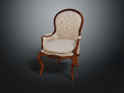 Elegant Classic Single Sofa With Wooden Carved Frame And Cream Patterned Upholstery 3d model