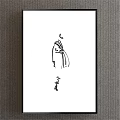 Abstract Painting Black and White Hand Drawn Figure with Minimalist Lines in Black Frame
