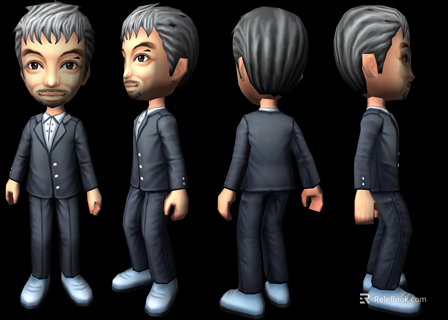 Cartoon Game Character 3D Model With Formal Suit Gray Hair Multiple Angles 3d model 