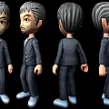 Cartoon Game Character 3D Model With Formal Suit Gray Hair Multiple Angles
