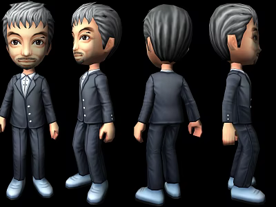 Cartoon Game Character 3D Model With Formal Suit Gray Hair Multiple Angles 3d model