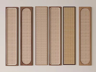 Antique Rattan Wardrobe Door Solid Wood Rattan Cabinet Door Panel 3d model