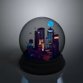 Illuminated Decorative Snow Globe With Mini City Buildings And Black Base