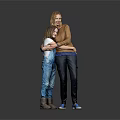 A Woman Hugging Her Child In Blue Overalls Against Gray Background