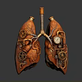 Steampunk Lungs Anatomical Model With Hair Like Bronchial Fibers And Gear Decorations