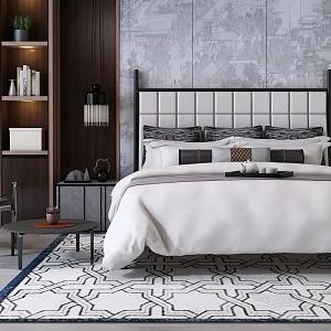 New Chinese Background Double Bed Double Bed 3d model