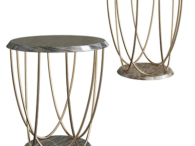 Modern Gold Metal Frame Side Table with Elegant Marble Top and Geometric Design 3d model