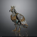 Crowned Royal Eagle With Mechanical Metallic Golden Silver Body And Detailed Design