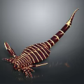 3D Rendered Fantasy Creature With Red And Gold Striped Body Long Tail And Clawed Limbs