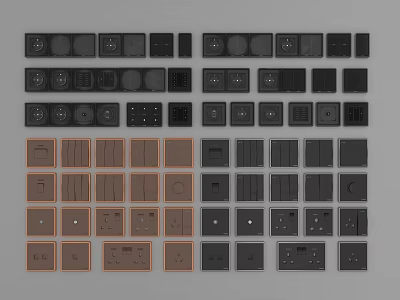 Assorted Electrical Switch Panels And Socket Styles In Black Brown Colors 3d model