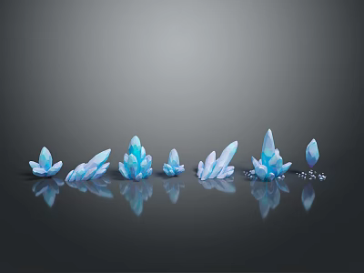 Blue Crystals Display With Multiple Shapes And Reflections On Black Background 3d model