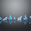Blue Crystals Display With Multiple Shapes And Reflections On Black Background 3d model