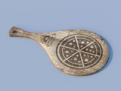 Wooden Pizza Peel With Engraved Pizza Design And Brand Logo On Handle 3d model