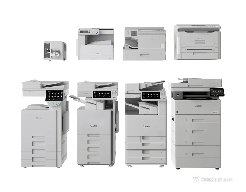 Office Appliances Collection Featuring Modern Multifunction Printers Copiers Scanners And Commercial Equipment 3d model 