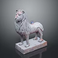 Traditional Stone Lion Statue With Detailed Mane Square Base And Ornamental Top