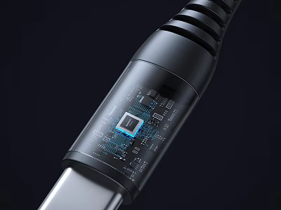 Phone Digital Charging Cable With Transparent Shell Internal Circuit Board And Blue Highlighted Chip 3d model