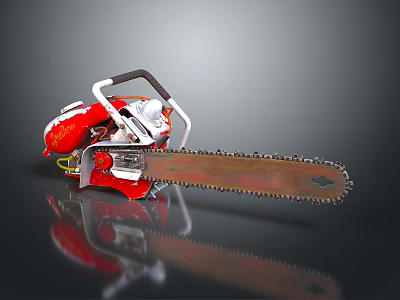 Red and White Chainsaw With Metal Chain Portable Design For Cutting Wood 3d model