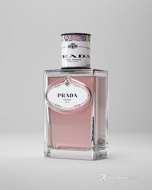 Prada Women's Fragrance Clear Glass Bottle With Pink Liquid And Elegant Label 3d model 