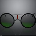 Stylish ONITSUKA Sunglasses With Round Green Tinted Lenses Silver Black Frame And Red Accent Stripe