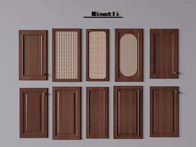 Wooden Wardrobe Doors With Various Panel Designs And Dark Brown Finish 3d model