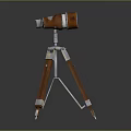 Vintage Orange Binoculars On Silver Tripod For Scenic Landscape Viewing