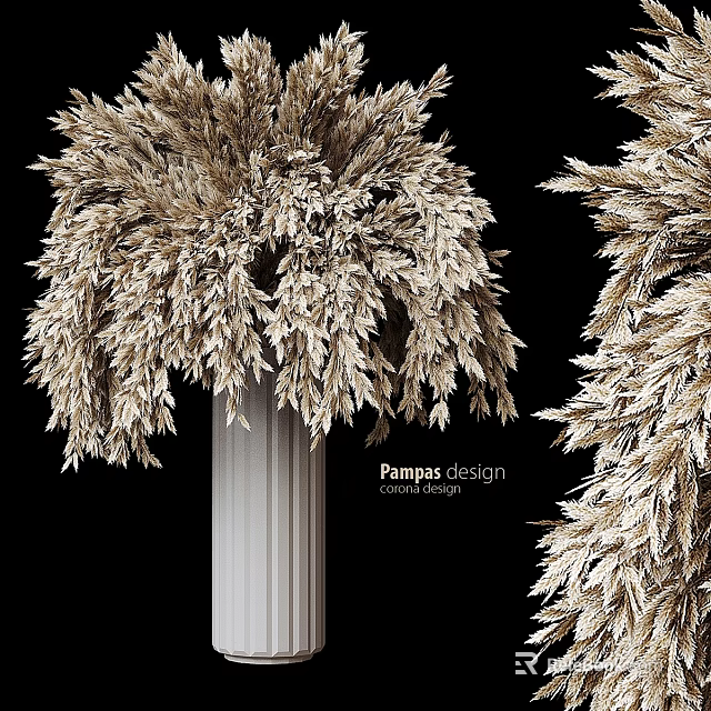 Elegant Decorative Ornament Set With Pampas Grass And Column For Home Decor 3d model 