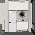 Modern Bathroom Cabinet With Sink Circular Mirror Upper Cabinets And Stacked Laundry Appliances