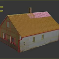 Residential House with Red Tiled Roof Yellow and Gray Exterior Walls and Chimney Design