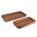 Set of Two Rectangular Wooden Trays With Curved Edges And Natural Grain